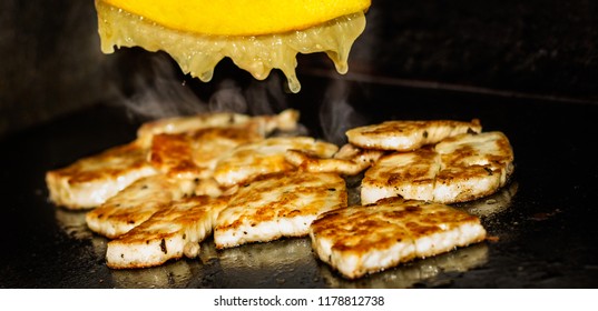Halloumi on the grill with freshly squeezed lemon