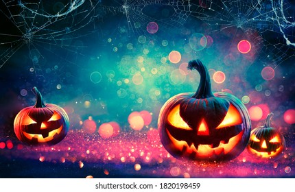 Halloween Abstract Party - Smiling Pumpkins On Defocused Shiny Background
 - Powered by Shutterstock