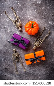 Halloween Background With Gift Box And Pumpkins