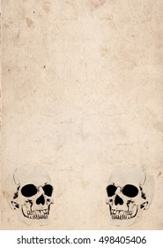 Halloween background with human skull on old vintage paper