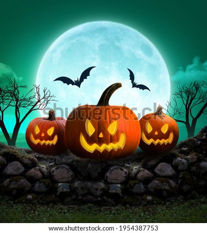 Halloween Background  , Scary Pumpkins in Forest , halloween concept 