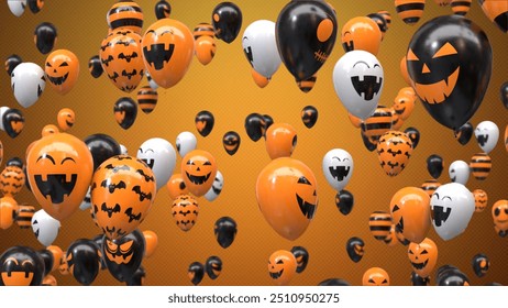 Halloween Balloons Floating in the Air.Holidays, decoration and party concept - scary air balloons for halloween over background - Powered by Shutterstock