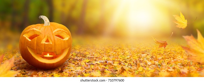 Halloween Banner With A Pumpkin