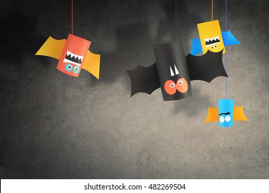 Halloween Bat Family For Halloween Concept Background. Paper Crafts / DIY.