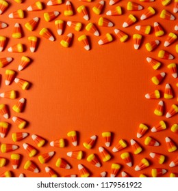 Halloween Candy Background On An Orange Surface