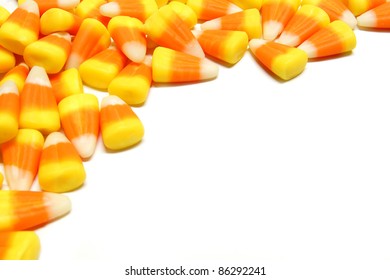 Halloween Candy Corn Corner Border Over White