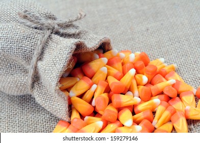 Halloween Candy Corn Falling Out Burlap Bag