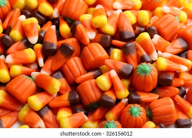 Halloween Candy Corns Background, Close Up