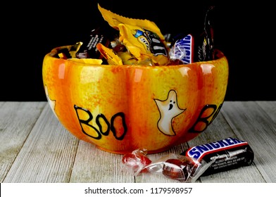 Halloween Candy In A Decorative Ceramic Bowl