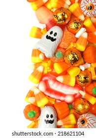 Halloween Candy Vertical Border Over A White Background