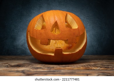 Halloween Carved Pumpkin Lantern. Creative Pumpkin Decorating Ideas, Scary Spooky Jack-o'-lantern Carving Cut Out.