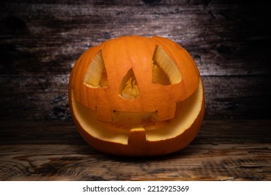 Halloween Carved Pumpkin Lantern. Creative Pumpkin Decorating Ideas, Scary Spooky Jack-o'-lantern Carving Cut Out.