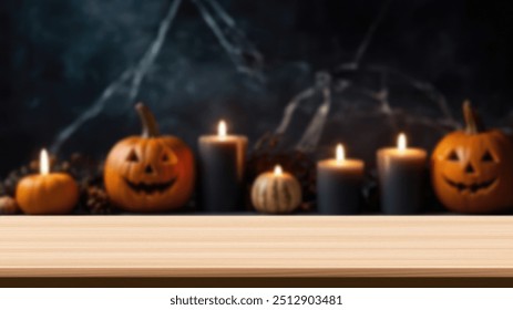 Halloween celebration background with empty space. Dark spooky season autumn backdrop. Happy halloween scene for advertising product - Powered by Shutterstock