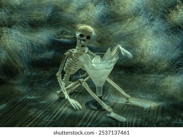 Halloween character with glass outlined by beam of light