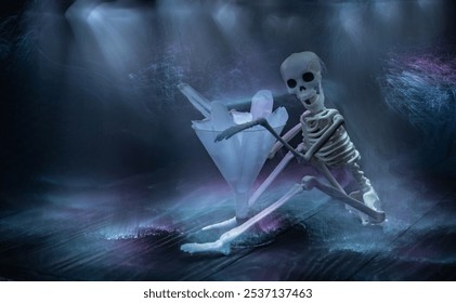 Halloween character with glass outlined by beam of light