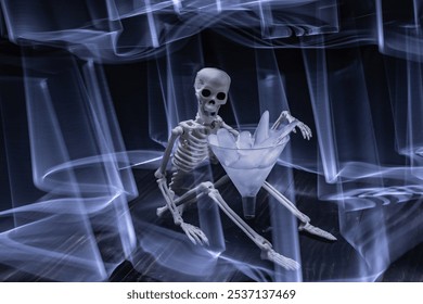 Halloween character with glass outlined by beam of light