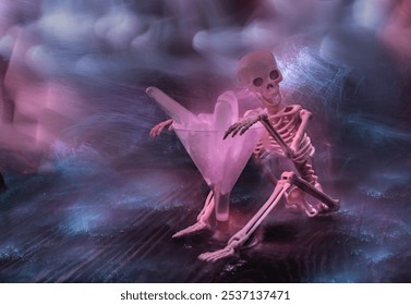 Halloween character with glass outlined by beam of light