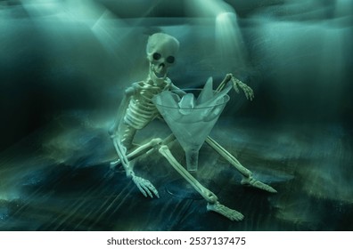 Halloween character with glass outlined by beam of light