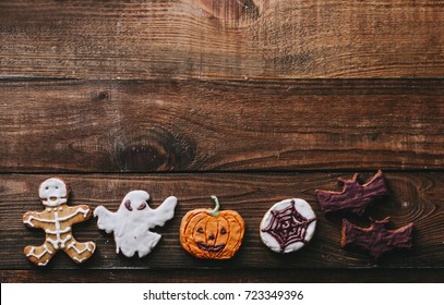 Halloween Cookies On Wooden Rustic Kitchen Table