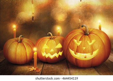Halloween decoration on the glass with light bokeh background,Pumpkin,Concept - Halloween's day