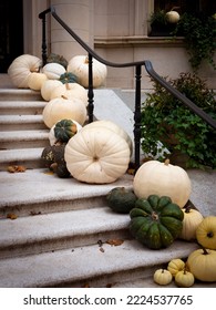 Halloween decoration siting on the doorsteps of a house in Boston, Massachusetts, USA.  - Shutterstock ID 2224537765