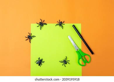 Halloween DIY and kids creativity. Step by step instruction: making green monster frankenstein from toilet roll tube. Step1prerpration tools: scissors, paper. Children Craft Eco-friendly reuse recycle