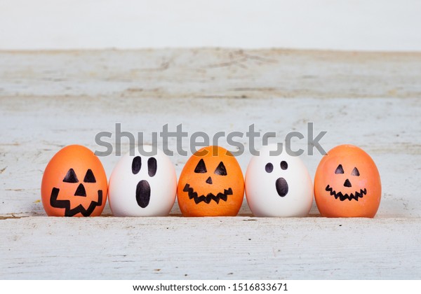 Halloween Ghost Pumpkin Decorated Hard Boiled Stock Photo Edit