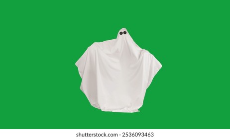 Halloween ghost in white sheet posing moving hands at camera isolated on chroma key green screen background, full length. Spooky concept. - Powered by Shutterstock