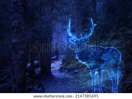 Halloween ghosts and spirits in the forest painted in bright neon