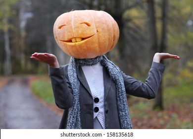 Halloween Girl With Pumpkin Head