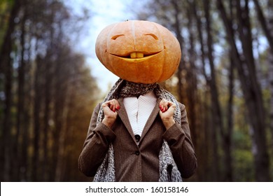 Halloween Girl With Pumpkin Head