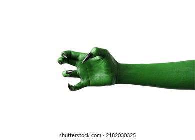 Halloween green color of witches, evil or zombie monster hand isolated on white background. - Shutterstock ID 2182030325