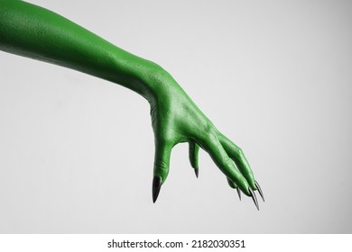 Halloween Green Color Of Witches, Evil Or Zombie Monster Hand Isolated On White Background.