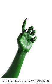 Halloween Green Color Of Witches, Evil Or Zombie Monster Hand Isolated On White Background.