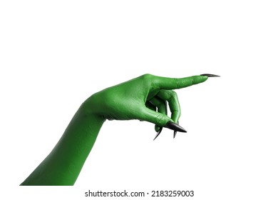 Halloween Green Color Of Witches, Evil Or Zombie Monster Hand Isolated On White Background.