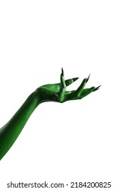 Halloween green color of witches, evil or zombie monster hand isolated on white background. - Shutterstock ID 2184200825