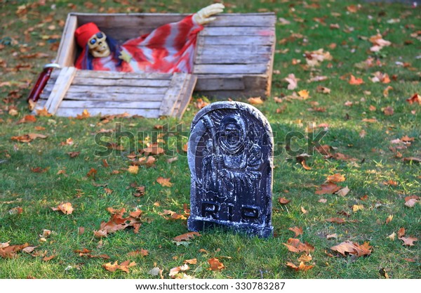 Halloween Headstone Coffin Decorations Stock Photo Edit Now