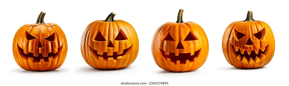 Halloween Jack o Lantern Pumpkins with a spooky faces. Isolated on a white background