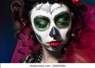 Halloween Make Sugar Skull Beautiful Model Stock Photo 234293581 ...