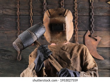 Halloween Man In Old Welding Mask