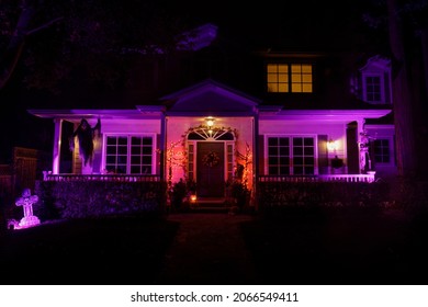 Halloween night lights decorating house in California