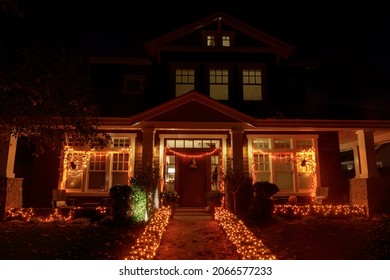 Halloween Night Lights Decorating House In California
