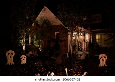 Halloween Night Lights Decorating House In California