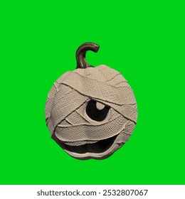 Halloween one eyed mummy pumpkin decoration on a green screen for filmmaking FX October 31st event, haunted house projections green background - Powered by Shutterstock