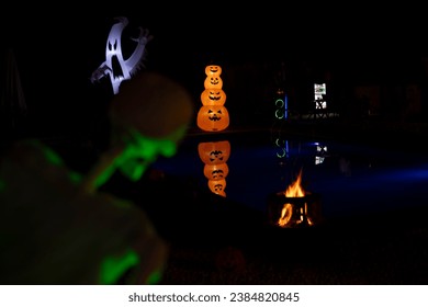 Halloween party decorations, skeleton, goat, pumpkin 