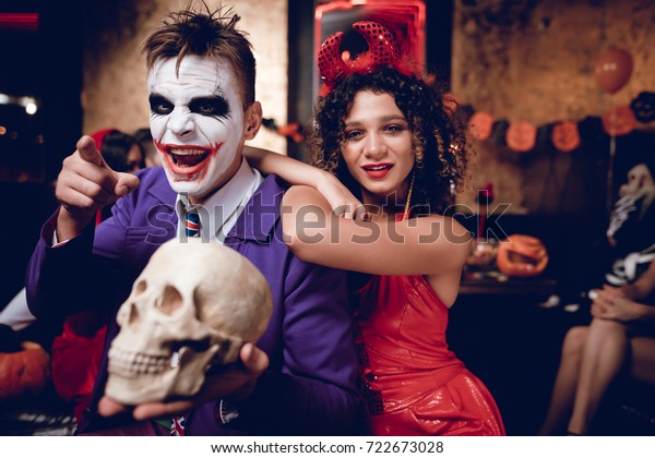 Halloween Party Guy Joker Costume Girl Stock Photo Edit Now