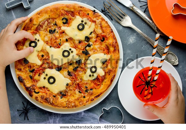 Halloween Party Ideas Kids Ghost Pizza Stock Photo Edit Now