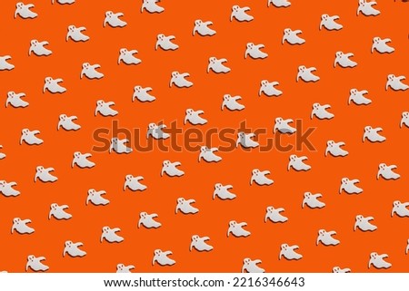 halloween pattern cute spooky ghost on orange background. banner, horizontal