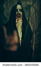 Halloween Portrait Cursed Nun Holding Out Stock Photo 1842555064 ...