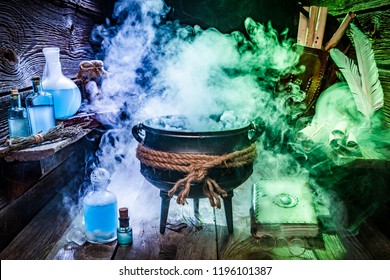 Halloween Pot With Blue And Green Smoke In Witcher Cottage